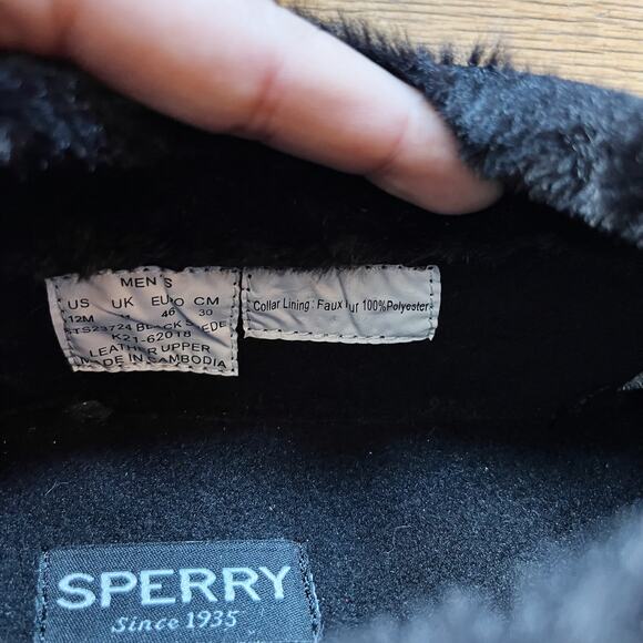 SPERRY Moc-Sider Black Suede Moccasin Faux Fur Lining Men Loafers Comfort 12 NWT - Picture 7 of 15